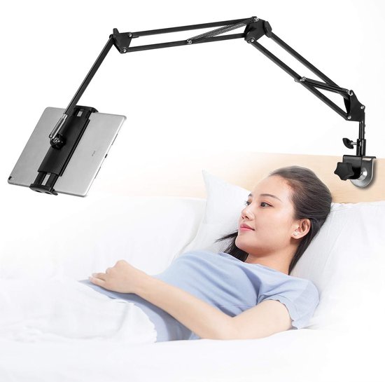 Tabletstandaard voor bedhouder, 360 graden draaibaar, met stabiele aluminium arm voor iPad, tablets, telefoons of andere apparaten met 4,5 tot 12,9 inch scherm