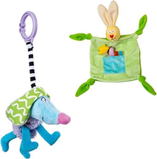 Taf Toys - Groen knuffelkonijn en gekke hond - Knuffeldoek & speeltje - kleurrijk van Merkloos