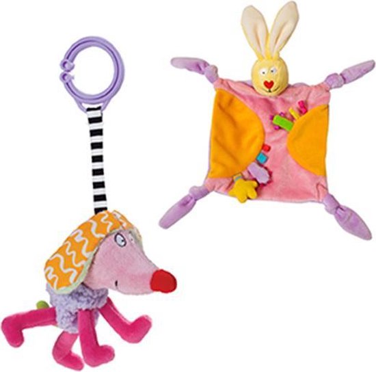 Taf toys - Oranje knuffelkonijn en gekke hond - Knuffeldoek en speeltje - kleurrijk van Merkloos