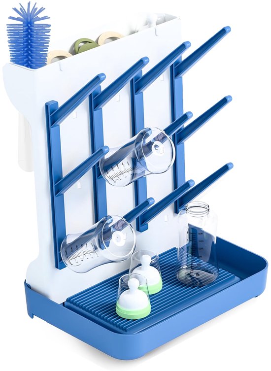 TammaT | Babyfles Droogrek | Droogrek voor Flessen | Flessendroger voor 12 Babyflessen | BPA-vrij | Flessendroogrek | Afdruiprek voor Afwas | Drogen van flessen, spenen, fopspenen, en andere babyaccessoires | Compact & Hygiënisch | Blauw