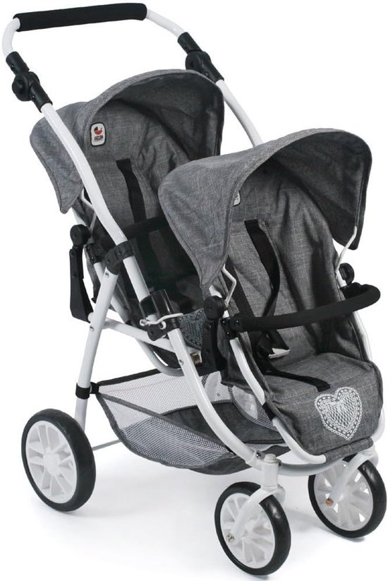 Tandem-Buggy Vario - Poppenwagen voor Tweelingen - Grijs Jeans voor Jongens en Meisjes van 3 tot 7 Jaar van Merkloos
