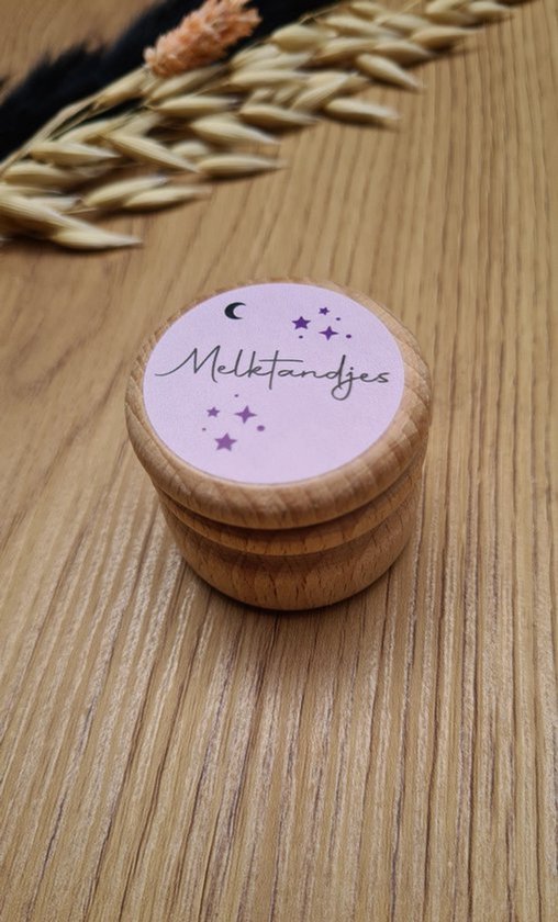 Tanden Bewaarpotje - Houten Bewaardoosje - melktandjes - tandendoosje - opdruk: sticker Licht roze - bewaarpotje - tandenpotje van Merkloos