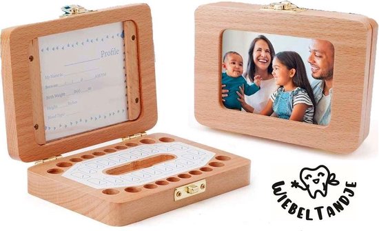Tanden Doosje Hout HOOGWAARDIG HARDHOUT met FOTO FRAME en NEDERLANDSE TEKST Melktanden en Haarlok Tandendoosje Kraam Cadeau - WiebelTandje van T