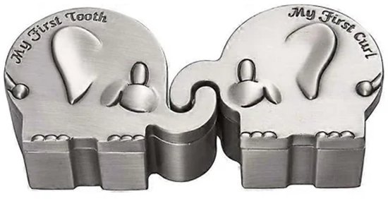 Tanden- en haarlokdoosje olifantje, edelstaal van Merkloos