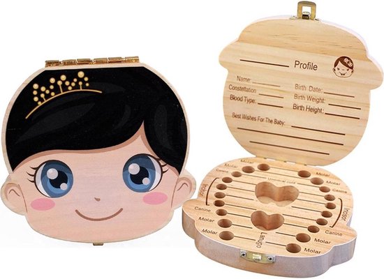 *** Tandendoos Meisje Brunette - Kraamcadeau Tandenbakje - Melktanden - Herinneringen - Bewaren - van Heble® *** van Heble®