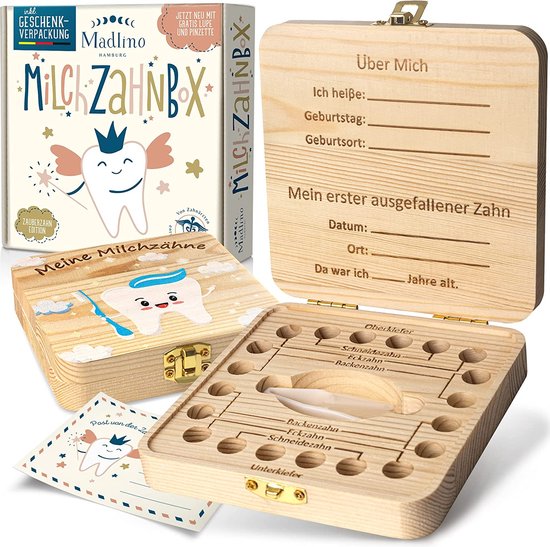 Tandendoos Melktanden Meisjes & Jongens met Tandenfee Ansichtkaart Personaliseerbare Melk Tandendoos Jongens & Meisjes Gemaakt van Hout Tandendoos voor Melktanden Fairy Geschenken Meisjes & Jongens van T