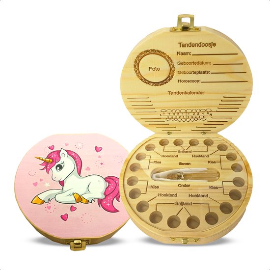Tandendoosje - Eenhoorn Ontwerp - Roze - Koester Dierbare Momenten - Tandendoosje Meisjes - Melktanden Bewaardoosje - Tandendoosje hout - Kraamcadeau - Tanden Doosje van Merkloos
