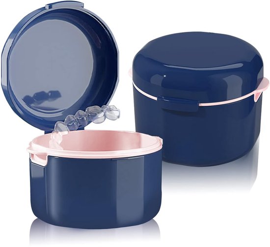 tandendoosje - Gebitsdoos met filtermandje - Gebitsbeker - Gebitsbak - Reiscontainer voor het reinigen van gebitsprothesen - Tandenbewaardoos met mandje - Opbergdoos voor melktanden of beugels - Tandenbewaarrek - Orthodontische accessoires (blauw) van Aidiu