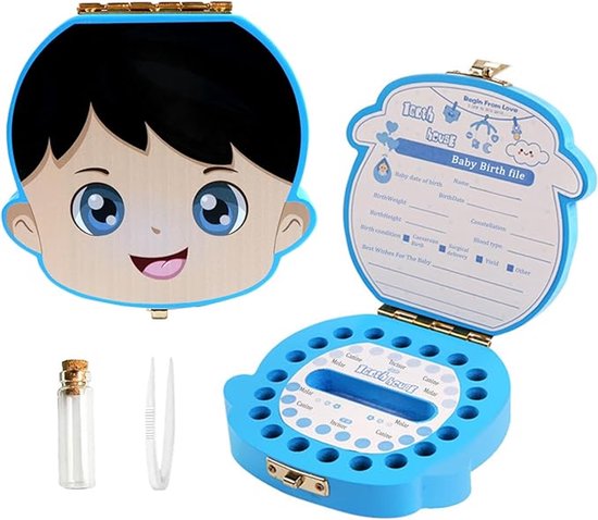 Tandendoosje jongens en meisjes - Melktanden bewaardoosje - Tandendoosjes voor kinderen - Tandendoosje - Melktandendoosje voor een babyjongen- Baby cadeau - Koester de kostbare momenten - Blauw