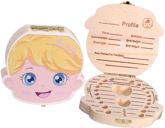 Tandendoosje - Melktanden bewaren - Melktandjes box - Tooth box - Hout - Haarlok doosje - Kraamcadeau - Meisje - Jonyx van Merkloos