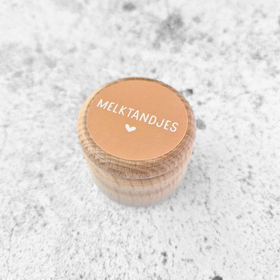 Tandendoosje | melktandjes | hout | peach | opdruk: sticker van Little Dutch
