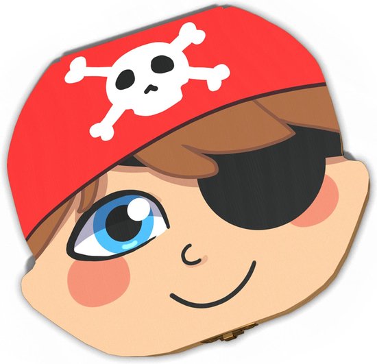 Tandendoosje met naam - Piraat - Hout - Voor jongens en meisjes - Opbergdoosje voor Melktanden - Tandendoosje voor kinderen van Merkloos