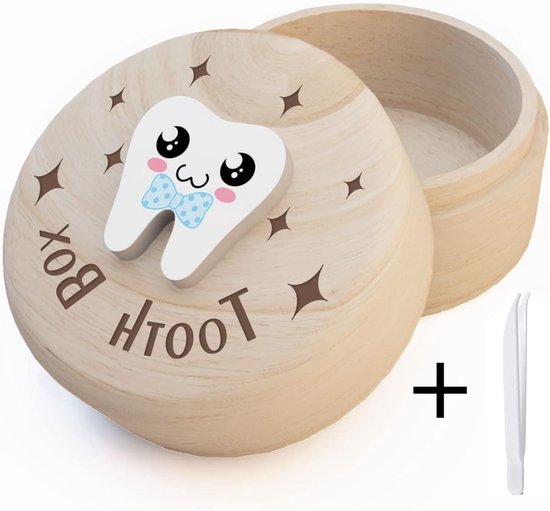 Tandendoosje-tandendoosje jongens-Kraamcadeau-Baby cadeau-tandendoosje meisjes-Inclusief 1 kleine tang-tandendoosie hout-Sectie A van Merkloos