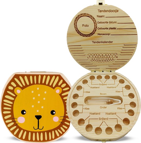 Tandendoosje Tijger - koester dierbare momenten - Tandendoosje jongens en meisjes - melktanden bewaardoosje - Tandendoosje hout - Kraamcadeau van Merkloos
