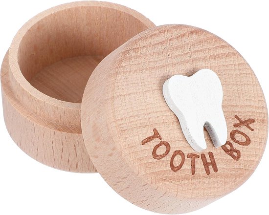Tandenfee-doosje, schattig gesneden houten doosje met 3D-tand, bewaart verloren tanden, souvenir, verloren tand-aandenken, opbergdoos, cadeau, peutertandencontainer voor verjaardag, baby, peuter, bewaart jeugdherinnering van Merkloos