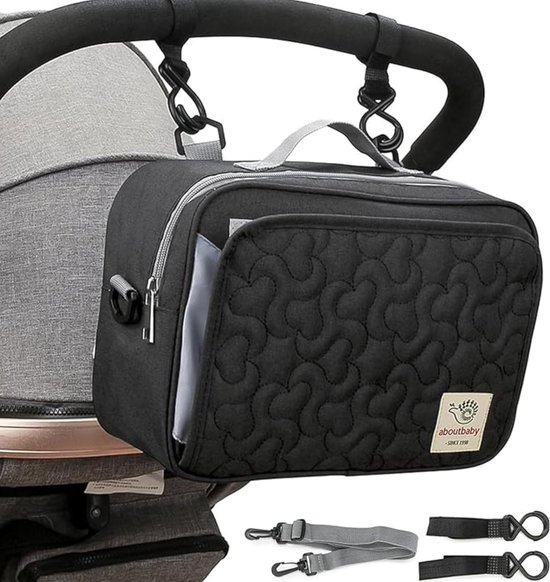 Tas voor kinderwagen, klein, met luiertas, organizer voor kinderwagen en kinderwagen, multifunctionele tas voor ziekenhuis, moederschap, stoel, Zwart, 27x17x10 cm, tas voor kinderwagen