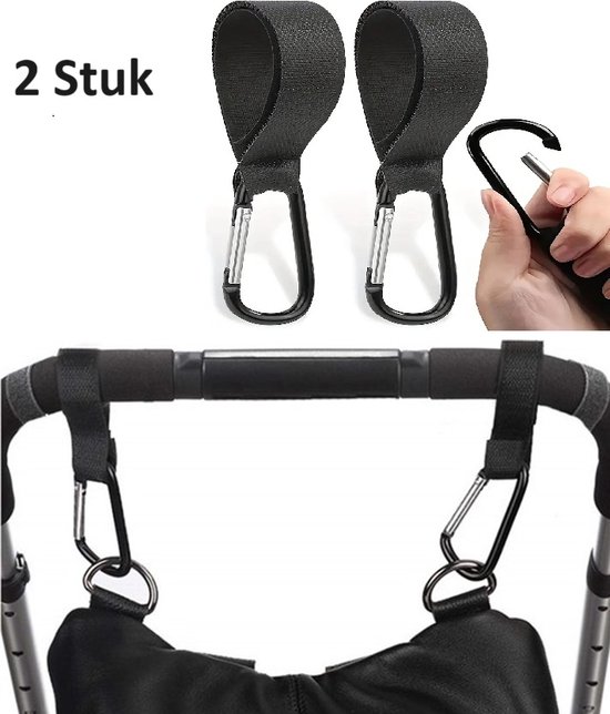 Tassenhaak Voor De Kinderwagen I Tas Hanger I Karabijnhaak Tassendrager Voor De Kinderwagen I Haak Voor De Buggy Klittenband I I 2 Stuk I Zwart