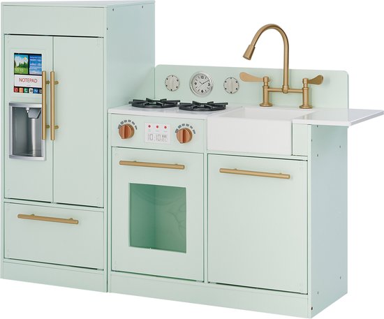 Teamson Kids Groot Modern Houten Speelkeuken - Kinderspeelgoed - Rollenspel Speelgoed - Mintgroen/Goud van Teamson Kids