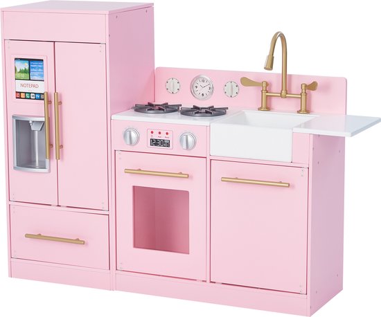 Teamson Kids Groot Modern Houten Speelkeuken - Kinderspeelgoed - Rollenspel Speelgoed - Roze/Goud van Teamson Kids
