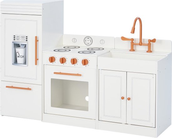 Teamson Kids Groot Modern Houten Speelkeuken Met Accessoires - Kinderspeelgoed - Rollenspel Speelgoed - Wit & Rose Goud van Teamson Kids