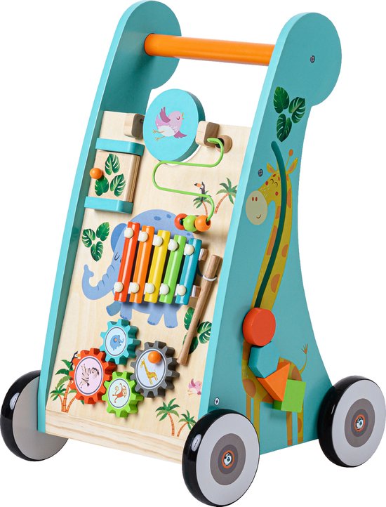 Teamson Kids Houten Loopstoeltje en Activiteitencentrum - Kinderspeelgoed - Peuter-Speelgoed - Safari Dieren van Teamson Kids