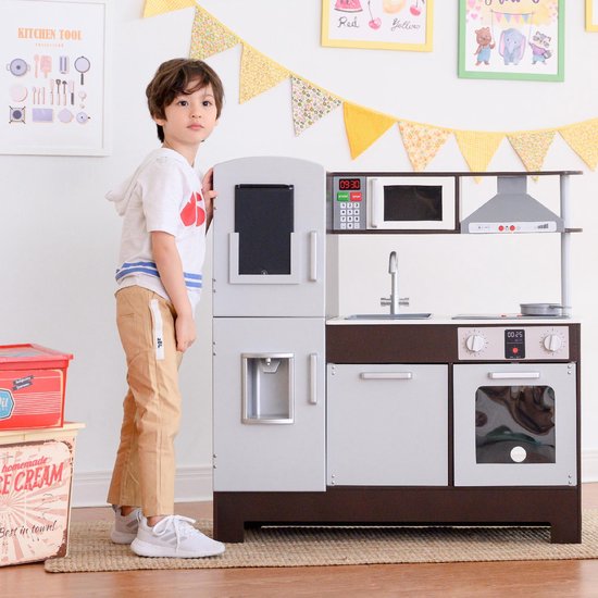 Teamson Kids Houten Speelkeuken Met Schrijfbord Op Batterijen - Kinderspeelgoed - Rollenspel Speelgoed - Grijs/Bruin van Teamson Kids