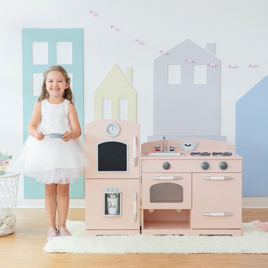 Teamson Kids Retro Houten Speelkeuken - Kinderspeelgoed - Rollenspel Speelgoed - Roze van Teamson Kids