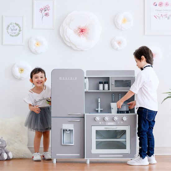 Teamson Kids Retro Houten Speelkeuken Met Accessoires - Kinderspeelgoed - Rollenspel Speelgoed - Grijs van Teamson Kids