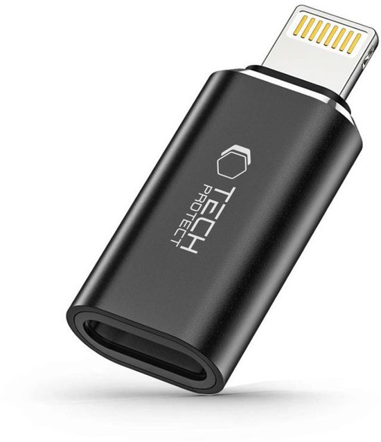 Tech-Protect - Adapter - iPhone Lightning Mannelijk - USB-C Vrouwelijk - Zwart