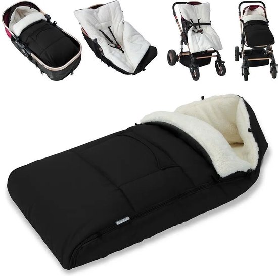 TechU™ Warme Fleece Slaapzak voor Kinderwagen & Buggy - Zacht Fleece Bedje voor Baby's - Tegen Kou, Onderkoeling & Winter - Zwart