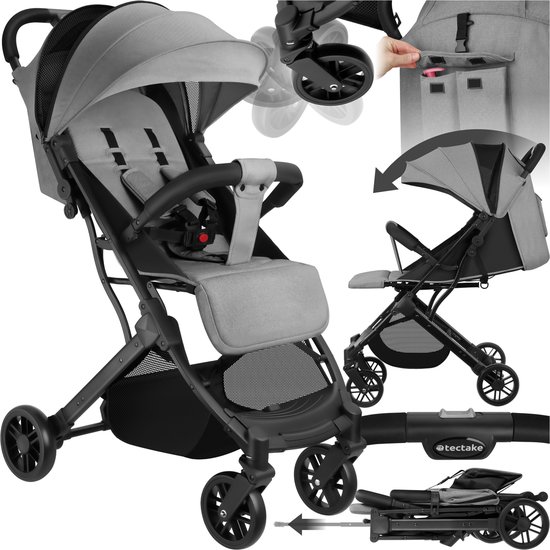tectake® - Buggy kinderwagen Finn - Lichtgewicht plooibuggy - Inklapbaar en met opvouwbare kap - Draagkracht 15kg - Grijs van TecTake
