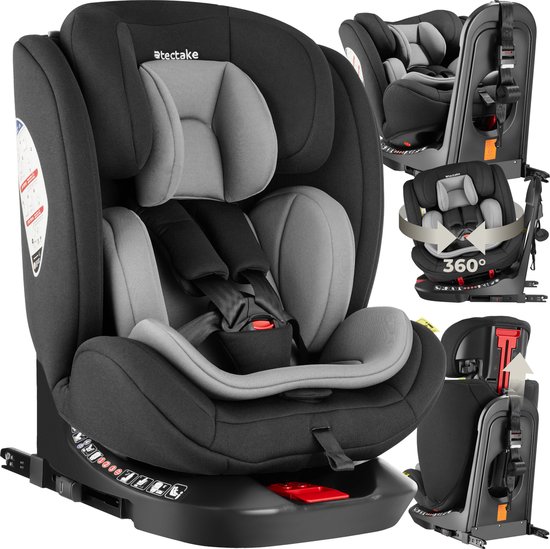 tectake® Draaibare Autostoel - Kinderstoel - i-Size goedkeuring - Isofix autostoel - Zitverhoger - Kinderzitje auto - Autostoeltje - 5-punts-gordel - Vanaf geboorte tot 150cm/36kg van TecTake