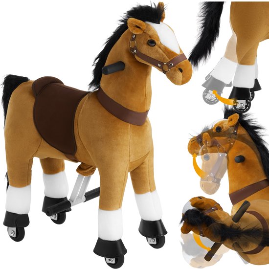 tectake® Hobbelpaard op Wielen - Rijdend Speelgoed Paard - Pluche Paard met Antislip Handgrepen - Voor Kinderen 3 -12 Jaar - Staal Frame, Binnen & Buiten Gebruik - 29 x 76 x 85 cm van TecTake