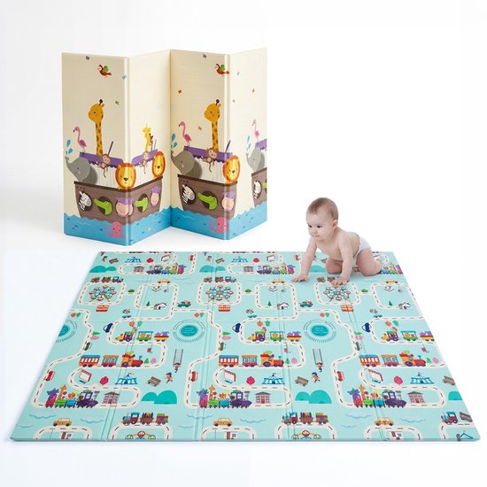 Teddle Speelmat Baby – Dubbelzijdig Speelkleed voor Baby - 200x180cm - Opvouwbare Speelmat - Kruipmat - Speelmat Foam - Met Letters en Cijfers