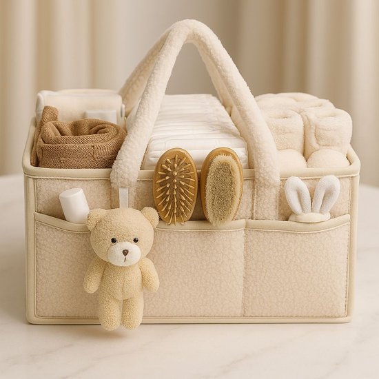 Teddy Luiertas - Opvouwbare baby tas - Organizer - Luiers - Opbergtas - Zacht - Verzorgingstas - Uitneembare vakken- Beige van Merkloos