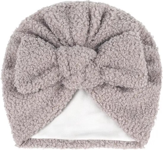 teddy muts baby - turban - grijs - kraamcadeau - winter - muts van T