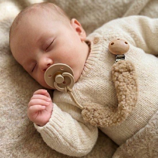 Teddy Speenkoord Beige/Taupe | BINNEN 24U VERZONDEN! | Fopspeenkoord Baby met Houten Clip | Zacht Speenkoord voor Fopspeen | Speenketting Unisex | Tutkoord voor Jongen & Meisje | Kraamcadeau | Veilig | Universeel | 26cm | Musthave Babyuitzet | Cadeau