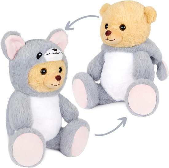 Teddybeer Muis - Pluche knuffel - Knuffelen - Afneembare capuchon - 25 cm - Grijs