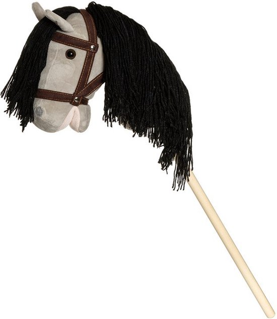 Teddykompaniet - Pluche stokpaard met teugels - 80cm - Grijs / Bruin van T