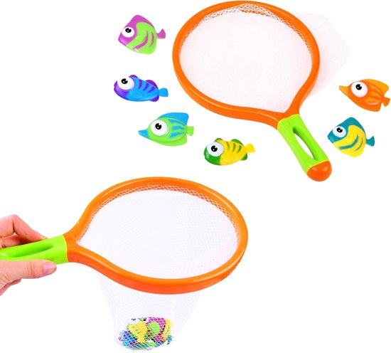 Teedz Badspeelgoed – Visspel - Set met netje & 6 vissen – Voor bad & strand - Vanaf 1 jaar van Merkloos