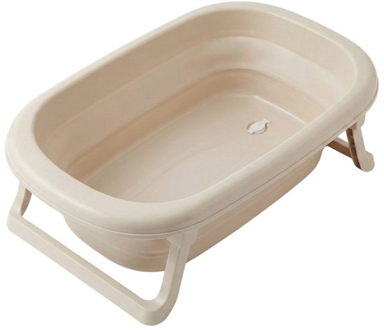 TEGA - Babybadje - Opvouwbaar beige kunststof met afvoerstop en thermometer - opvouwbaar badje - kunststof bad - baby verzorging - ruimtebesparend bad - babybad