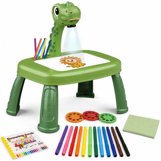 Tekentafel met Projector – Tekenbord Dinosaurus met Muziek – Tekenset – Inclusief 12 Kleurstiften, Tekenboek en Projectieschijven – Creatief Speelgoed vanaf 3 Jaar
