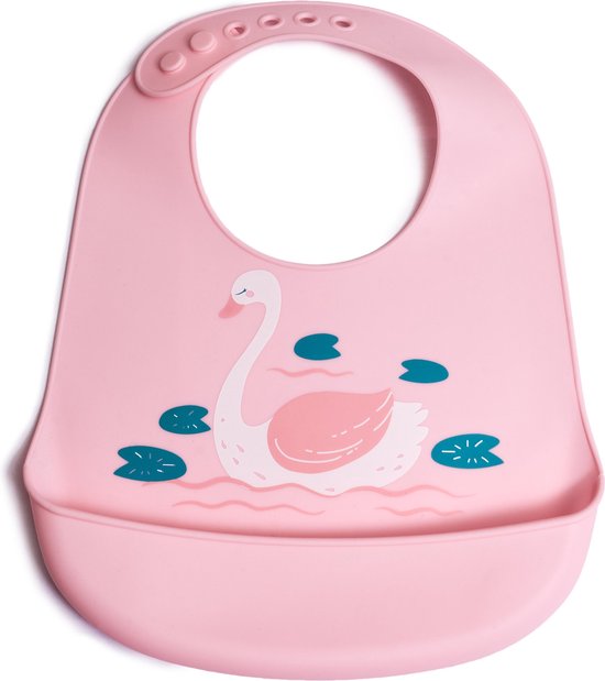 Telano® Slabbetje met Opvangbakje Zwaan - Siliconen Slabber Baby Peuter - Verstelbaar en Waterproof - Kraamcadeau