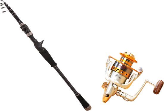 Telescopische luxe vishengel SET van Improducts - vis hengel is 210 cm (2.10M) lang en van Carbon super licht en zeer sterk incl. Werp Molen ook geschikt voor ROOF KARPER EN ZEEVIS. van Improducts