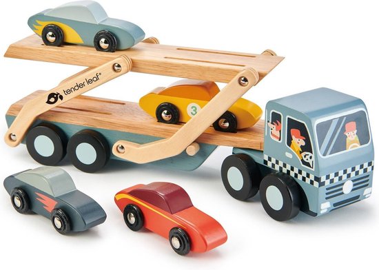 Tender Leaf Toys Autotransporter Junior 51,5 Cm Hout 5-delig van Tender Leaf Toys