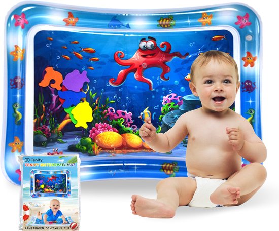 Tenify Waterspeelmat - Watermat - Speelkleed - Opblaasbaar - Tummy Time - Baby Speelgoed 0 Jaar - Kraamcadeau - Blauw van Tenify