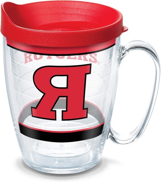 Tervis 1348014 Rutgers Scarlet Ridders Traditie Geïsoleerde Tumbler met Wrap en Rood Deksel, Tritan, Helder