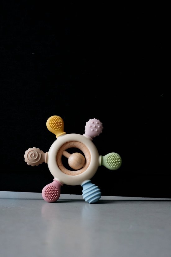 The Baby Supply Bijtring - Tandjes Verlichten en Fijne Motoriek Stimuleren - Hout en Siliconen - Baby Teether voor Tandpijn Relief en Ontwikkeling van Merkloos