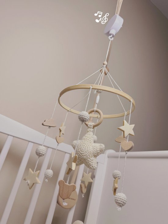 The Baby Supply Boxmobiel Ster Wit met muziekbox – Houten Boxmobiel voor de Babykamer | Perfect Babyshower- of Kraamcadeau van Merkloos
