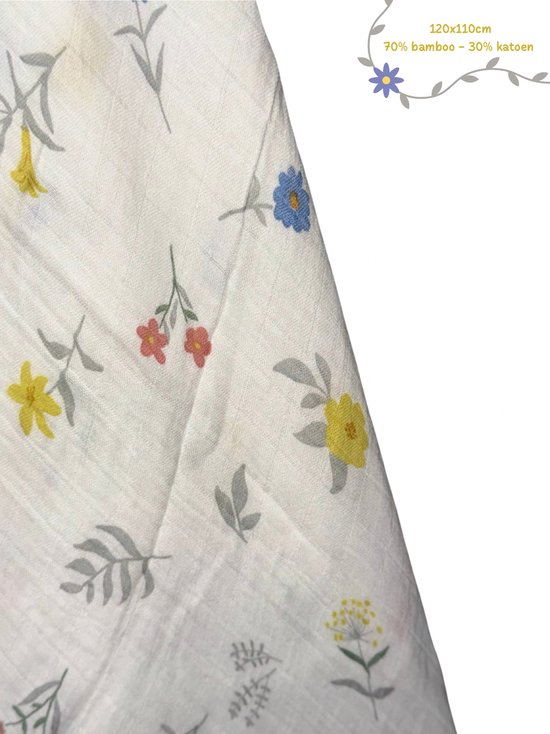 The Baby Supply Hydrofiele Doek Bloem Wit – 120×110 cm | 70% Bamboe – 30% Katoen | Extra Zacht & Ademend | Set van 1 van Merkloos